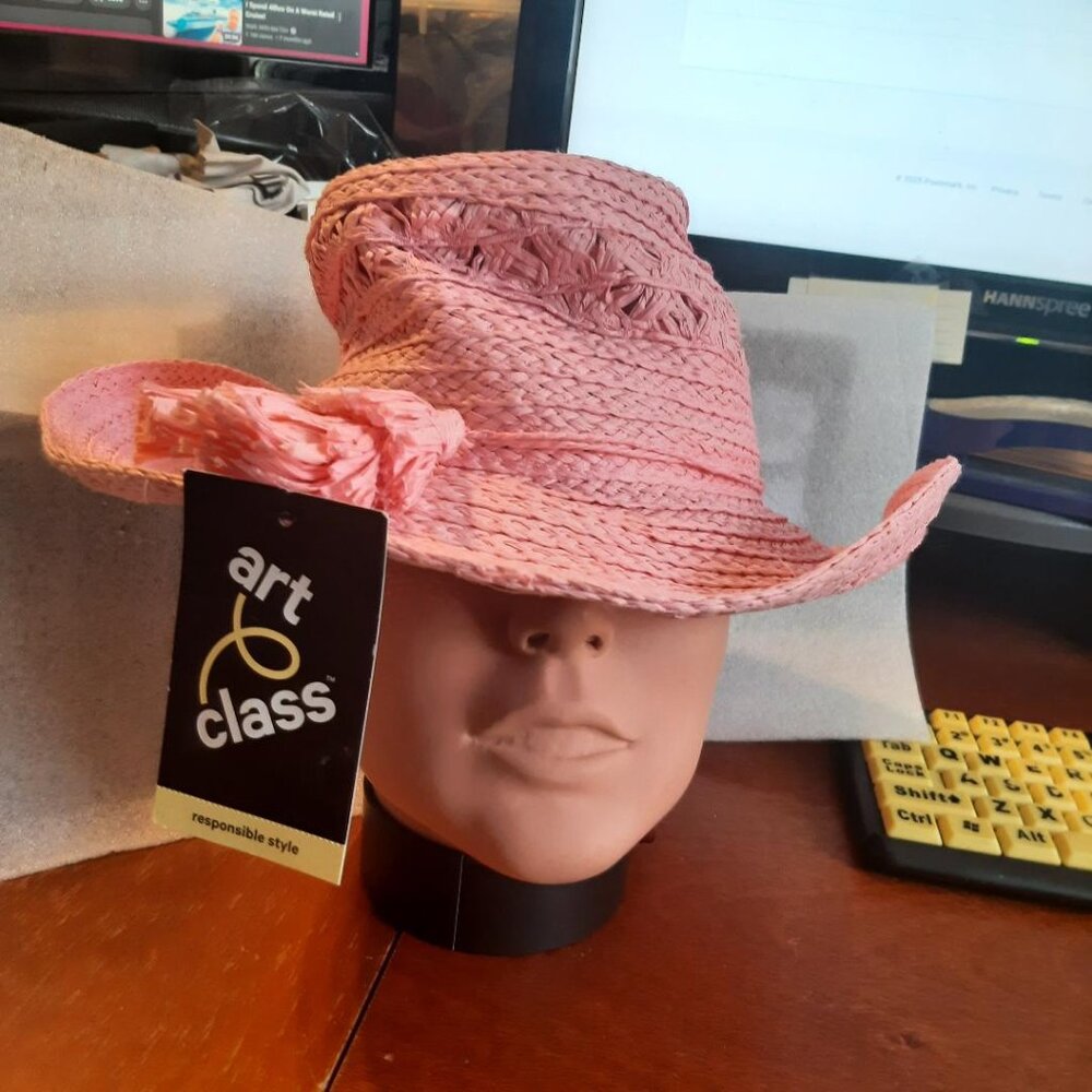 NEW ! Art & Class Girls Paper Straw Cowboy Hat Pink
